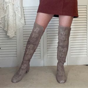 Sbricca Vintage Collection Faux Suede Embroidered Thigh High Boots Size 7.5